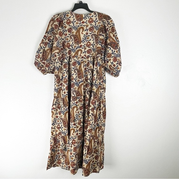 RIVER GODDESS Kaaya 100% Cotton Rani Print Puff Sleeves Maxi Dress Size Medium - Picture 2 of 12